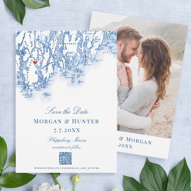 1774 QR-Elegant i Brittburg Maine Karta QR-kod Spara Datumet (Phippsburg, Maine map save the dates perfect for your navy blue 1774 Inn destination wedding)
