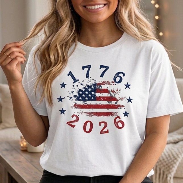 1776 2026 Distressed Flag Star Circle 250th Kvinno T Shirt (1776 2026 Distressed Flag Star Circle Women's Semiquincentennial 250th Anniversary Tee)
