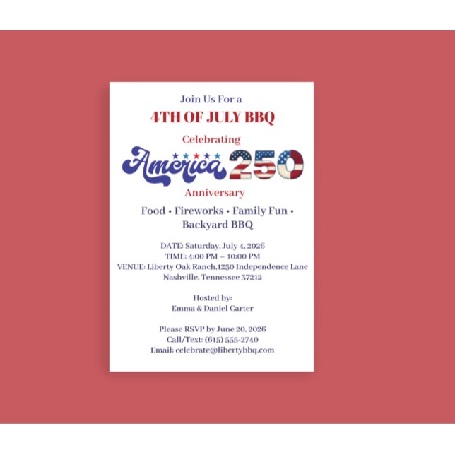 1776–2026 Fosterländsk 4:e juli grillfest Inbjudningar (Skapare uppladdad)