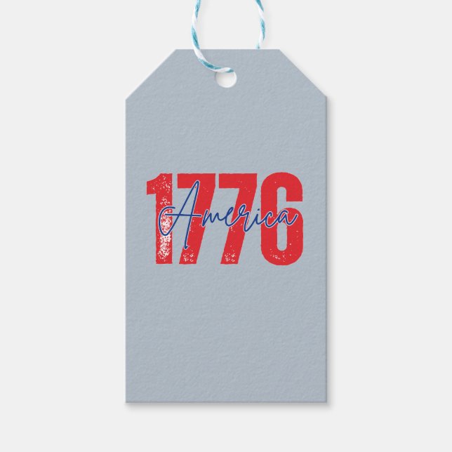 '1776 America" Sofistikerad Blå-Grå 4:e Juli  Presentetikett (Framsidan)
