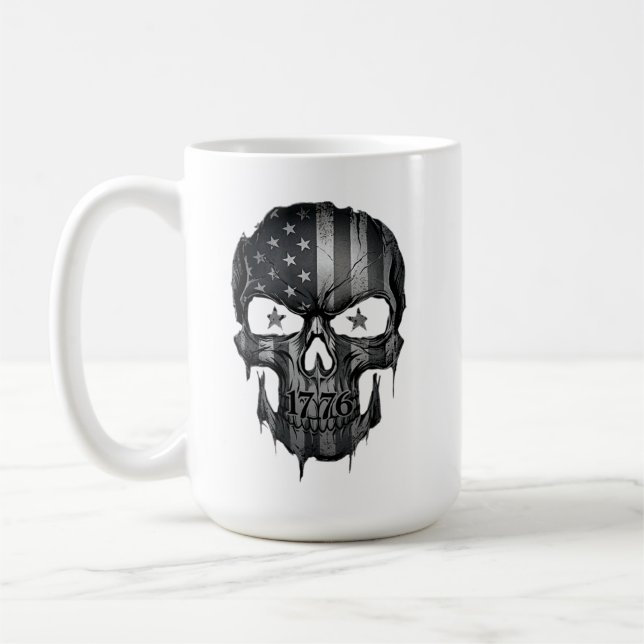 1776 American Flag Patriot Skull USA 250th Kaffemugg (Vänster)