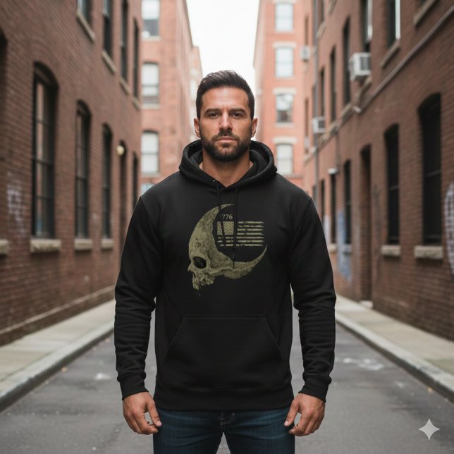 1776 American Flag Skull Crescent Moon Hoodie (Skapare uppladdad)