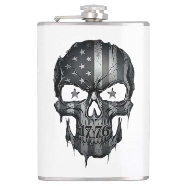 1776 American Flag Skull Patriotic USA 250th Flask Fickplunta (Framsidan)