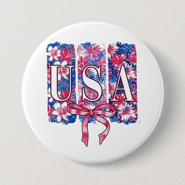 1776 Amerika 4:e juli USA Blommigt Flowers Knapp (Framsida)
