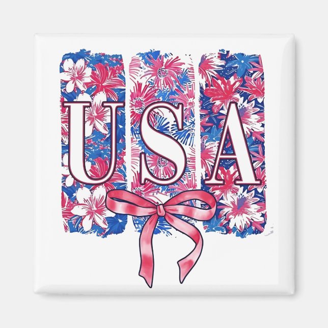 1776 Amerika 4:e juli USA Blommigt Flowers Magnet (Framsidan)