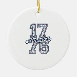 1776 Amerika Blommig Patriotisk Vintage Vektor Des Julgransprydnad Keramik