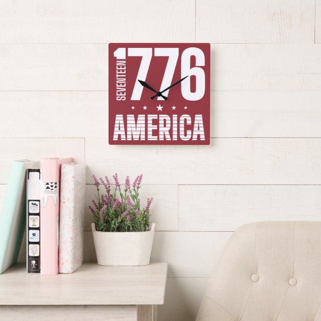 1776 Amerika historisk frihet vit typografi Fyrkantig Klocka (Läsesal)