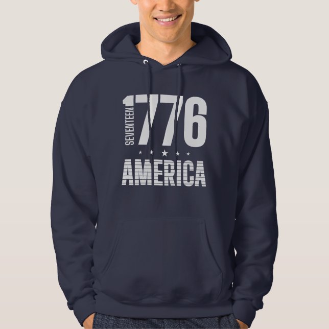 1776 Amerika historisk frihet vit typografi Hoodie (Framsida)