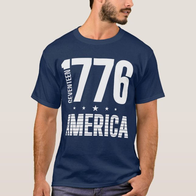 1776 Amerika historisk frihet vit typografi T Shirt (Framsida)