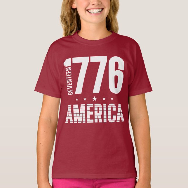 1776 Amerika historisk frihet vit typografi T Shirt (Framsida)