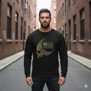 1776 Amerikansk Flagga Skalle Halvmåne T-Shirt Lång Ärmad Tröja