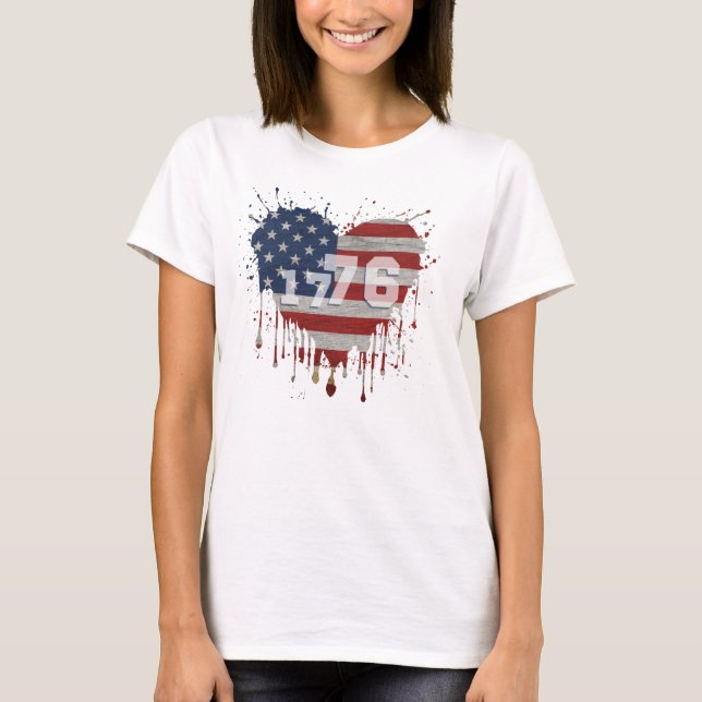 1776 Amerikansk Flagga T Shirt (Framsida)