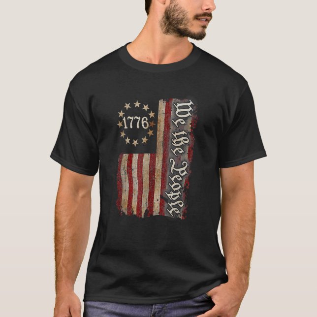 1776 Amerikanska Flagga, USA 4 juli V T Shirt (Framsida)
