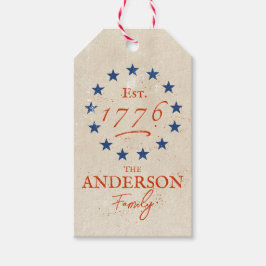 1776 Amerikanska Stjärnor och Familjenamn Presentetikett