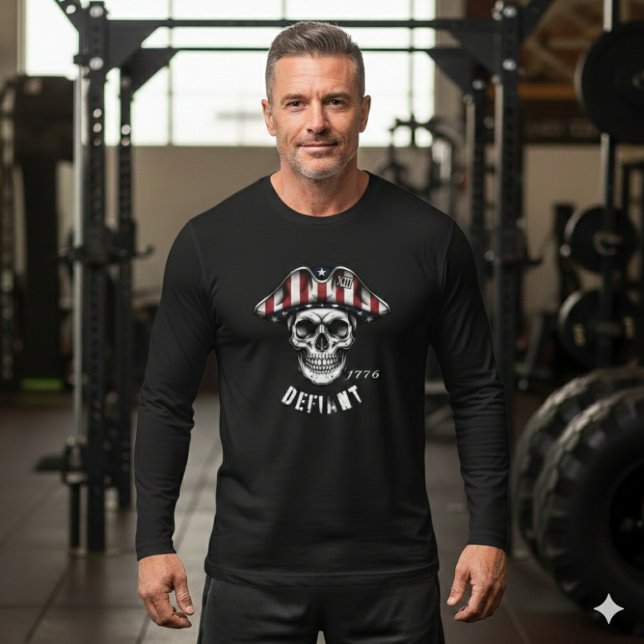 1776 Defiant Skull Patriot Långärmad T-Shirt  (Skapare uppladdad)