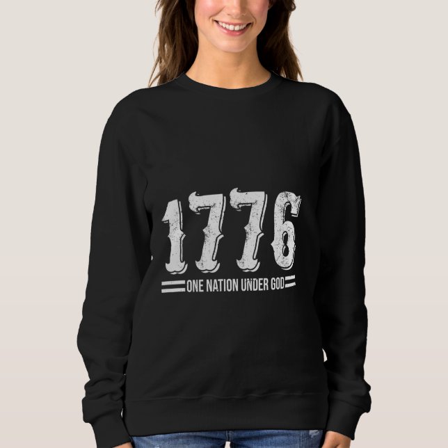 1776 En nation under Gud 4 juli för Patrioti T Shirt (Framsida)