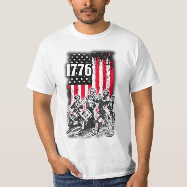 1776 Flagga med en bild av 76 musiker T Shirt (Framsida)