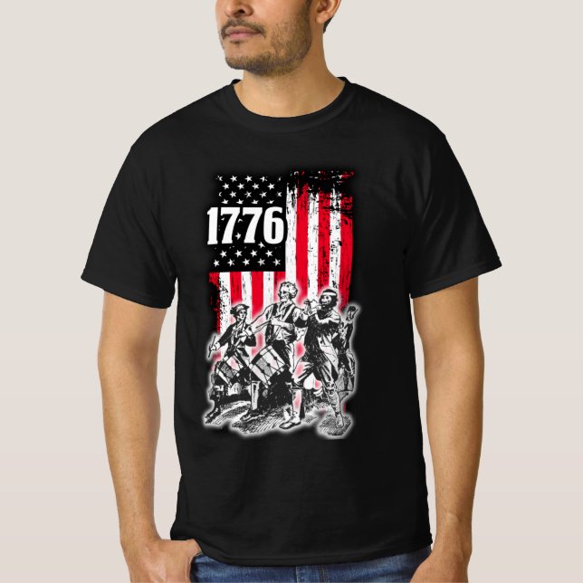1776 Flagga med en bild av 76 musiker T- T Shirt (Framsida)