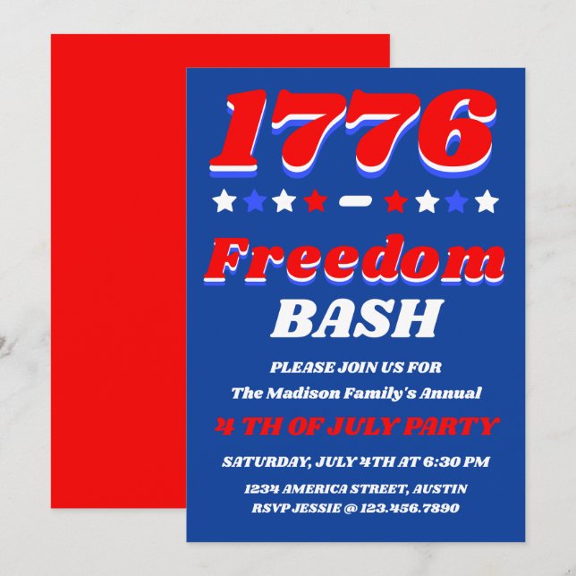 1776 Freedom Bash | 4:e juli firande Inbjudningar (Fram/baksida)