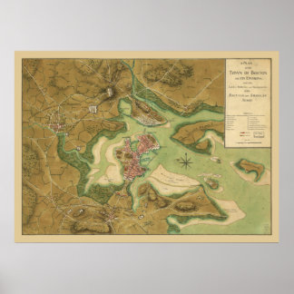 1776 Karta Boston Incampments of US & Brit Armies Poster