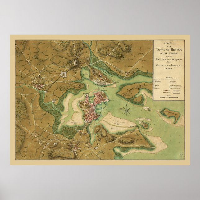1776 Karta Boston Incampments of US & Brit Armies Poster (Framsidan)