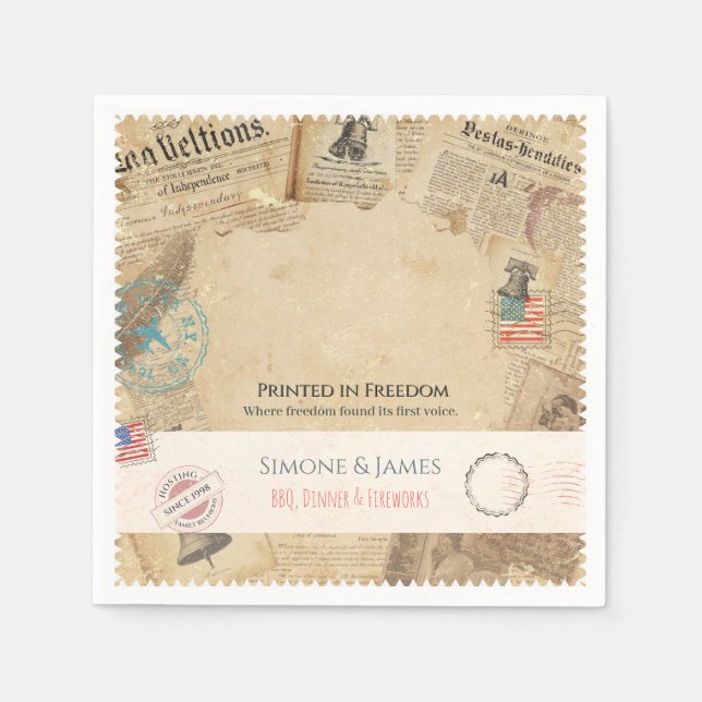 1776 Kolonial Americana Tidningsdesign Pappersservett (Framsidan)