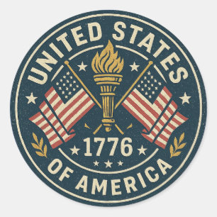 1776 Liberty Torch - Vintage Americana Seal Runt Klistermärke