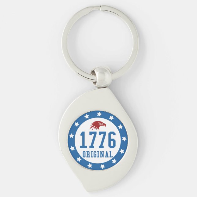 1776 Original 4 juli-märke Swirl Silverfärgad Nyckelring (Framsidan)