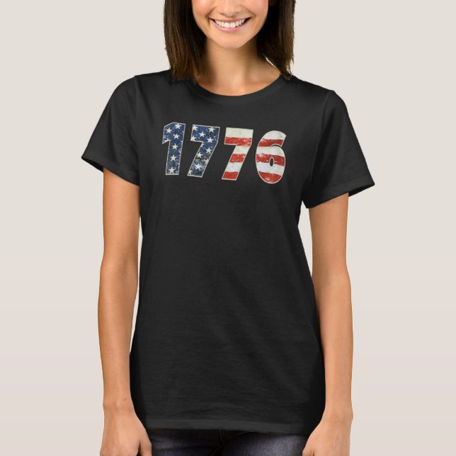 1776 Patriotic American Flagga T Shirt (Framsida)