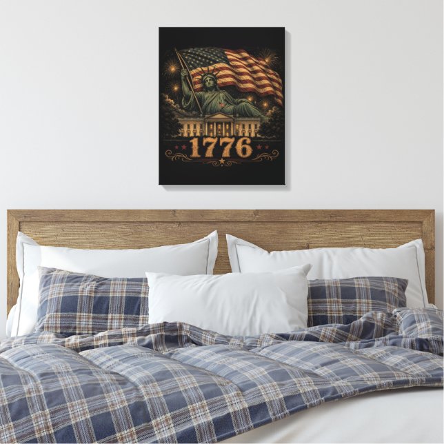 1776 Patriotisk amerikansk flaggstaty Liberty  Canvastryck (Insitu (sovrum))