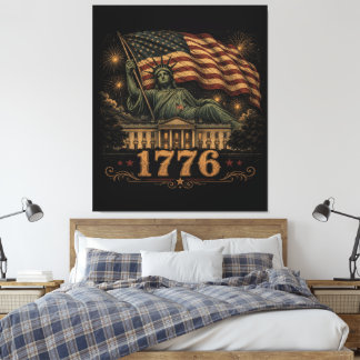1776 Patriotisk amerikansk flaggstaty Liberty Canvastryck
