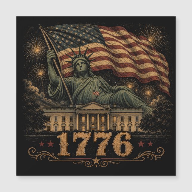 1776 Patriotisk amerikansk flaggstaty Magnet för f (Framsida)