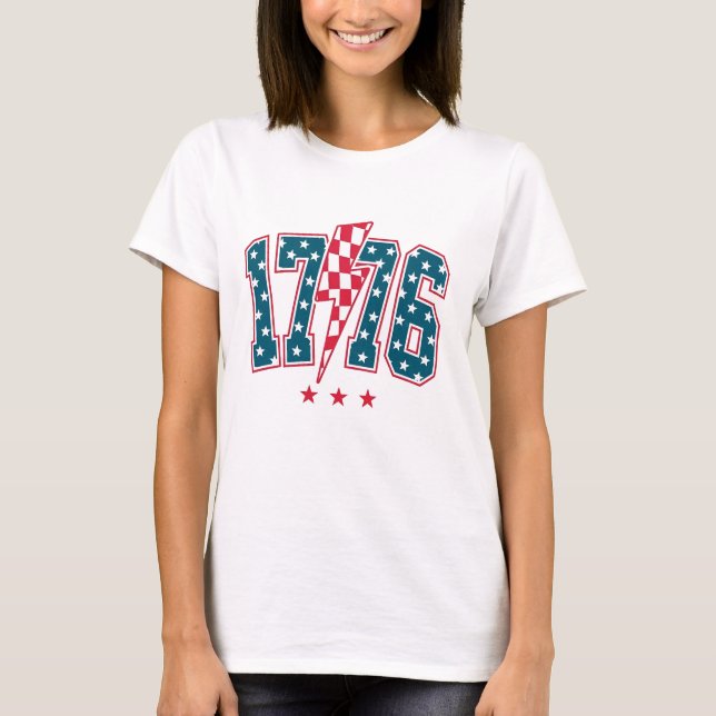 1776 Patriotisk Blixt Racing T Shirt (Framsida)