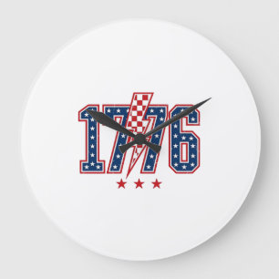 1776 Patriotisk Blixtstråle Vintage Grafisk T-Shir Stor Klocka
