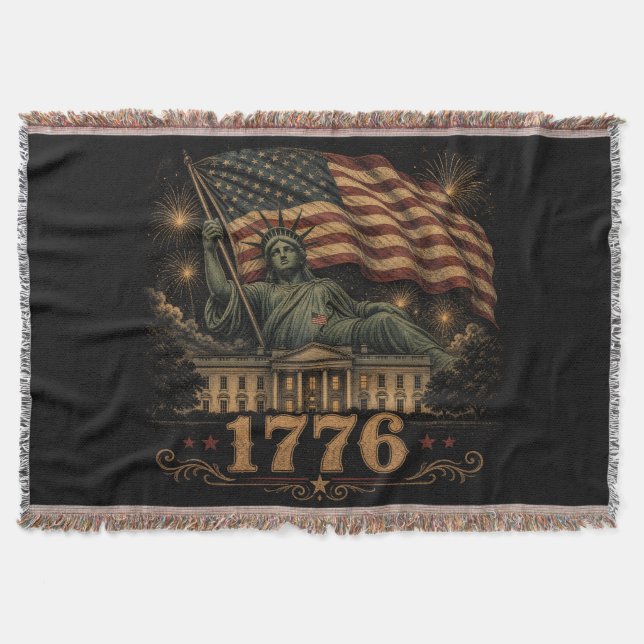 1776 Patriotiska amerikanska flaggstatyn Liberty  Filt (Framsidan)