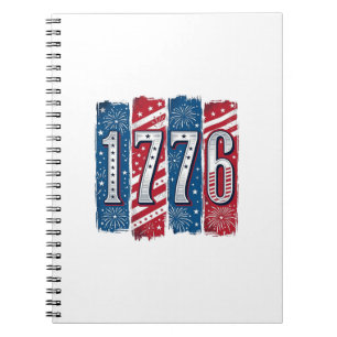 1776 Patriotiska Fyrverkerier Vintage Vektor Desig Anteckningsbok