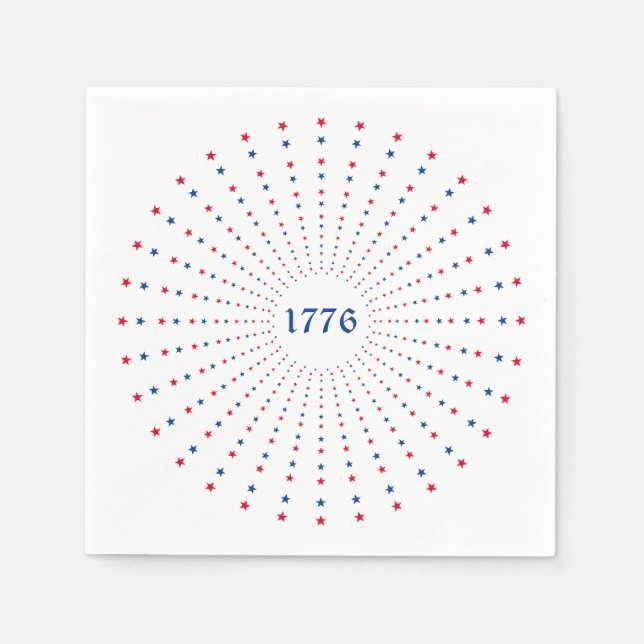 1776 rött vitt blått stjärnor, fyrverkerier patrio pappersservett (Framsidan)