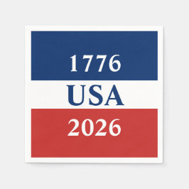 1776 USA 2026 Red White and Blue Patriotic Pappersservett
