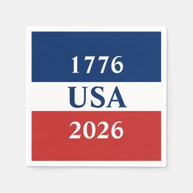 1776 USA 2026 Red White and Blue Patriotic Pappersservett (Framsidan)