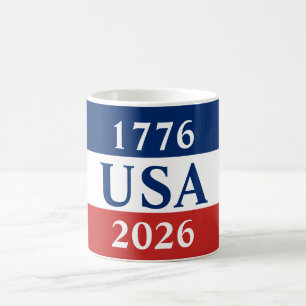 1776 USA 2026 Röd Vit och Blå Patriotisk Kaffemugg