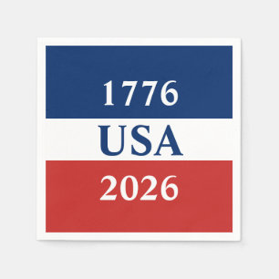 1776 USA 2026 Röd Vit och Blå Patriotisk Pappersservett