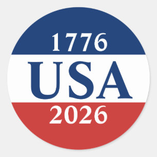 1776 USA 2026 Röd Vit och Blå Patriotisk Runt Klistermärke