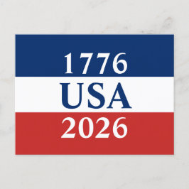 1776 USA 2026 Röd Vit och Blå Patriotisk Vykort