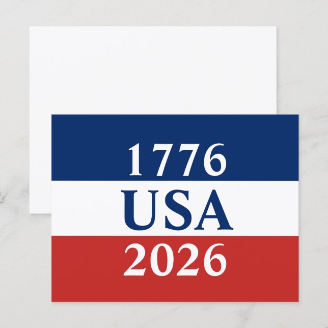 1776 USA 2026 Röd Vit och Blå Patriotisk Vykort (Fram/baksida)