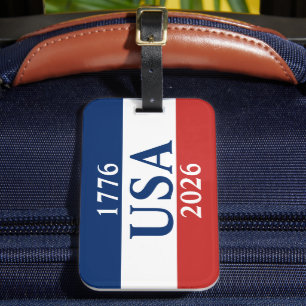 1776 USA 2026 Röda Vita och Blå Patriotisk Bagagebricka