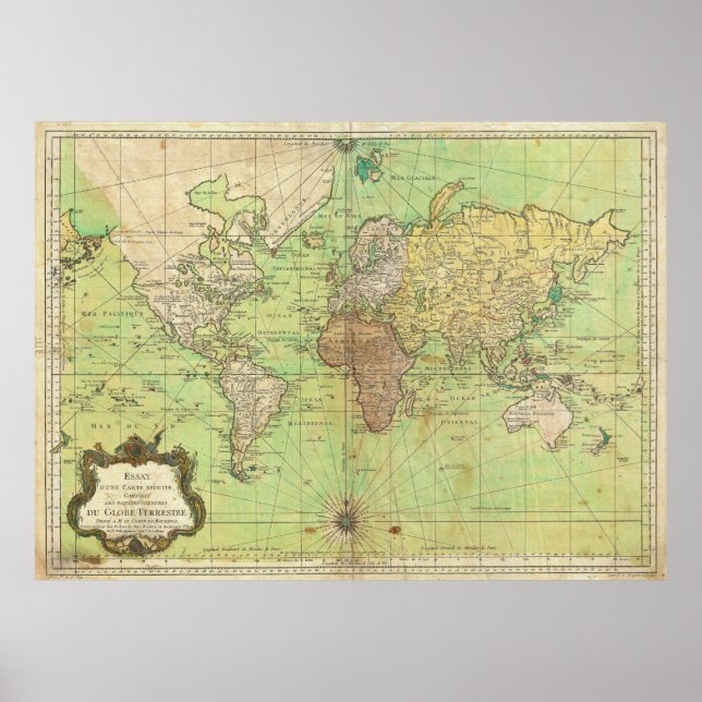 1778 Bellin Nautical eller Karta i världen Poster (Framsidan)