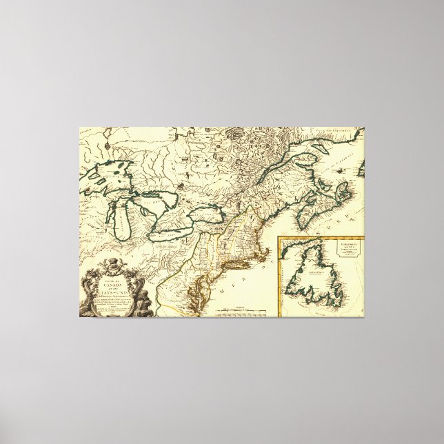 1778 Karta i Kanada och Förenade Stater Canvastryck (Framsida)