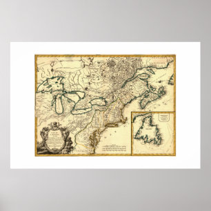 1778 Karta i Kanada och Förenade Stater Poster
