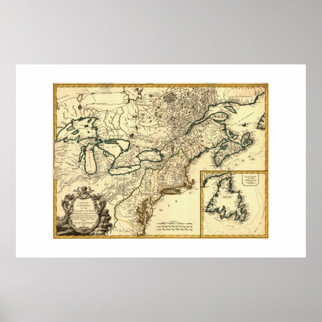 1778 Karta i Kanada och Förenade Stater Poster (Framsidan)