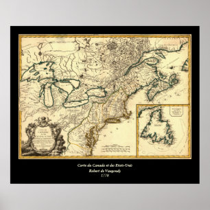 1778 Karta i Kanada och Förenade Stater Poster
